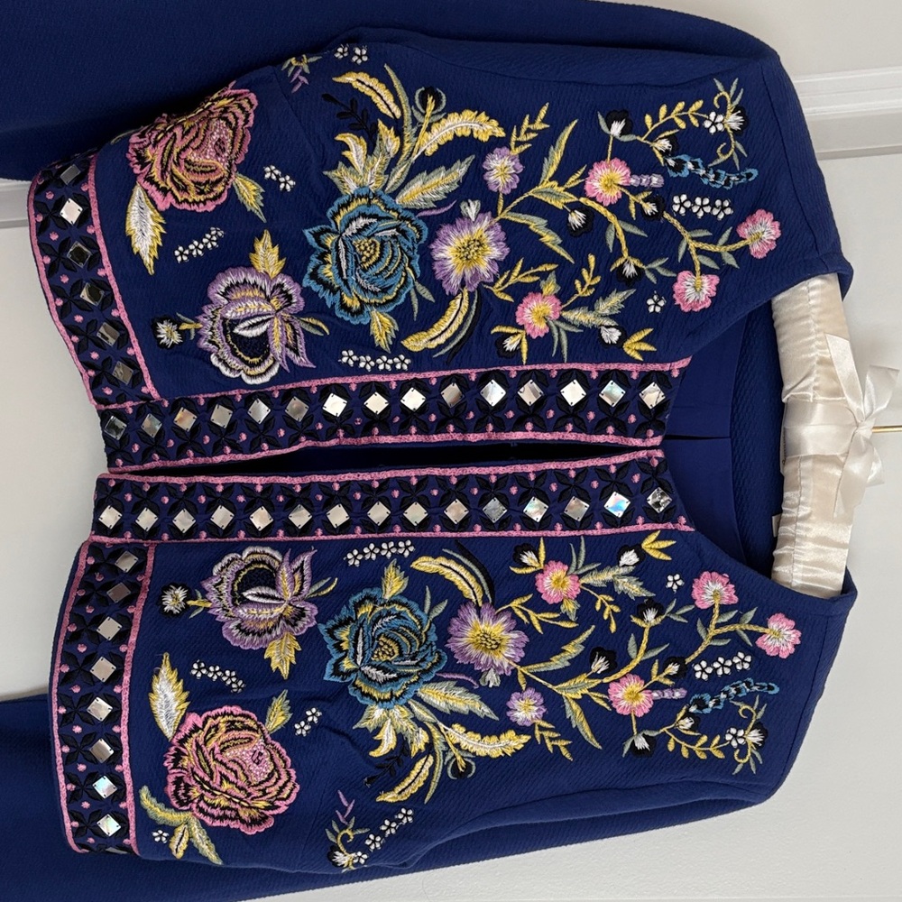 Embroidered Floral Navy Jacket(more Royal Blue than Navy)